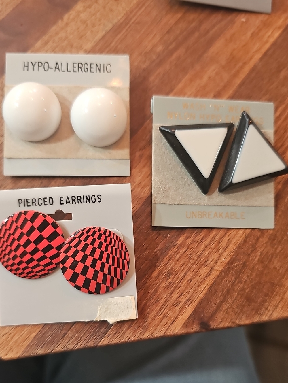 3 Sets Earrings New Vintage  White Black Red Geometric Shapes 80s Men Women